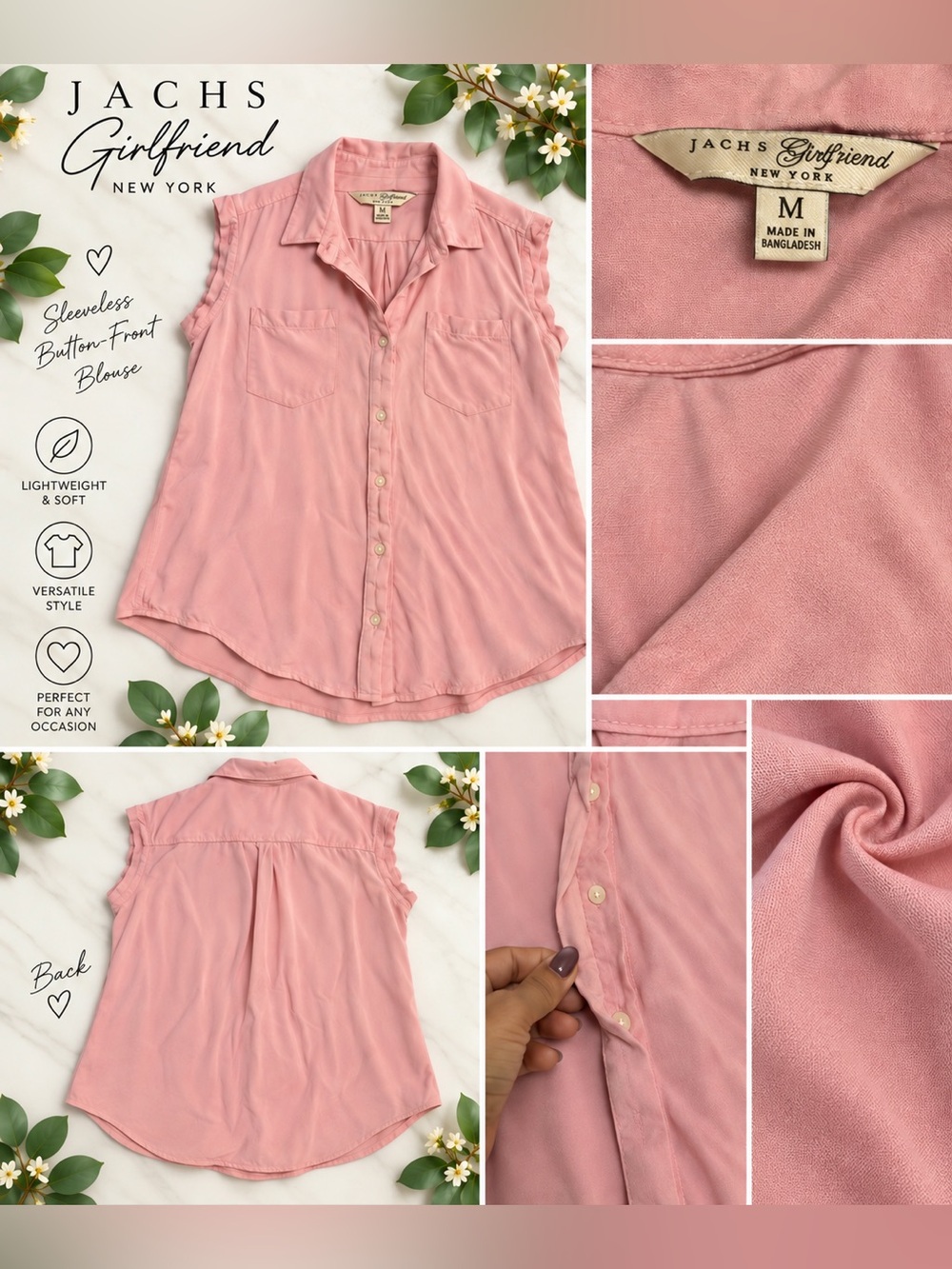 JACHS Girlfriend Sleeveless Button-Front Blouse — Dusty Rose Pink